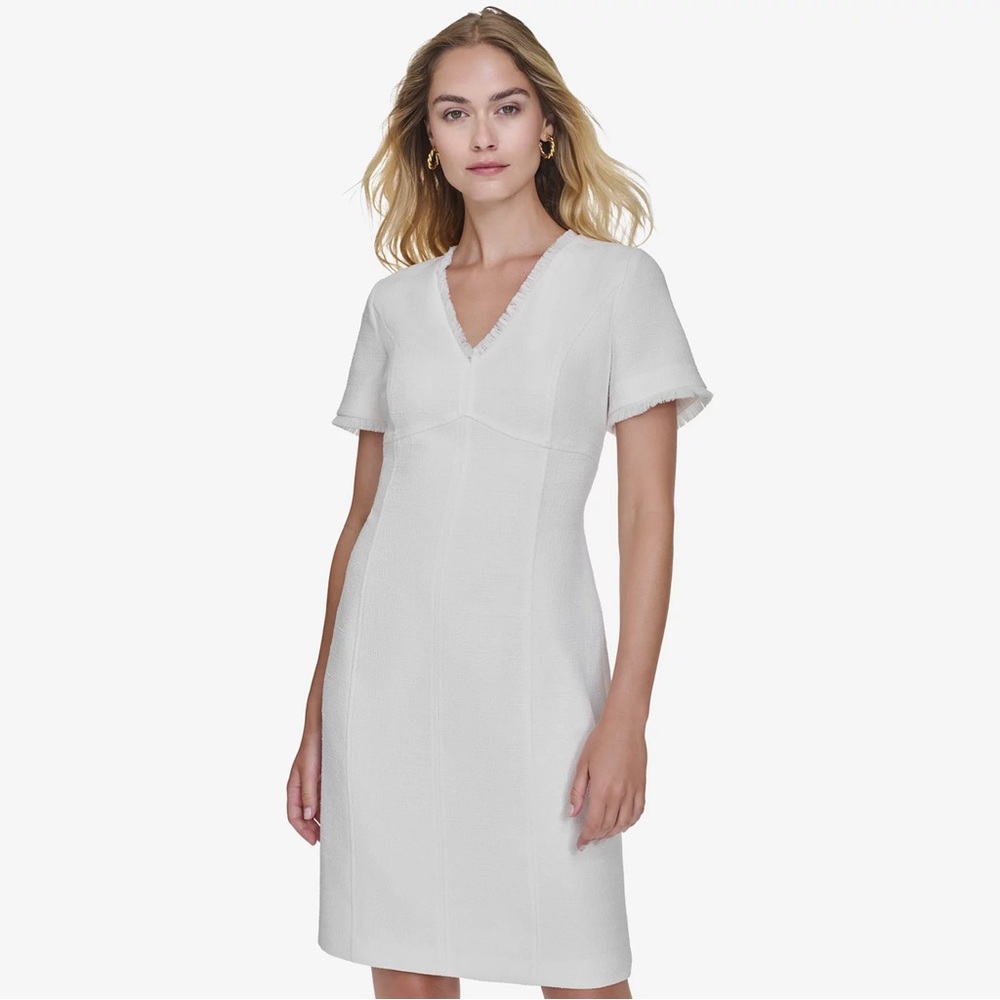 Spring Summer Elegant lined V-Neck Dress: pearl/white  Beautiful New with tags.